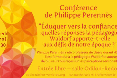 visuel conférence Philippe Perennès sur les réponses de la pédagogie Waldorf aux défis de notre époque