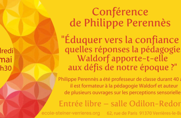 visuel conférence Philippe Perennès sur les réponses de la pédagogie Waldorf aux défis de notre époque